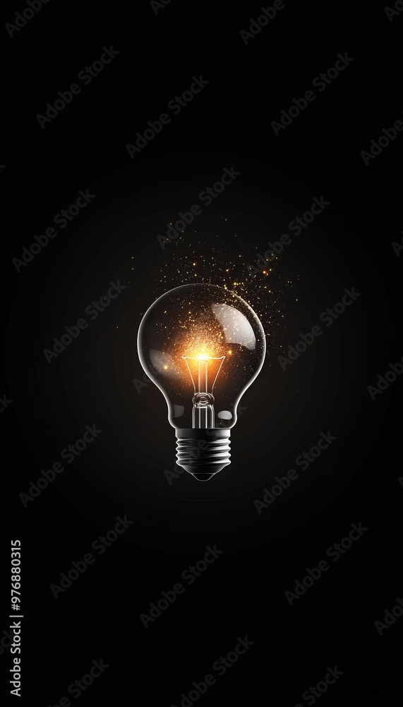 A glowing light bulb against a dark backdrop, symbolizing creativity, energy, and innovation in a minimalist design. A glowing light bulb against a dark backdrop, symbolizing creativity, energy, and innovation in a minimalist design.