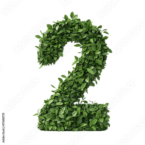 Number 2 made of green leaves showcasing nature and sustainability