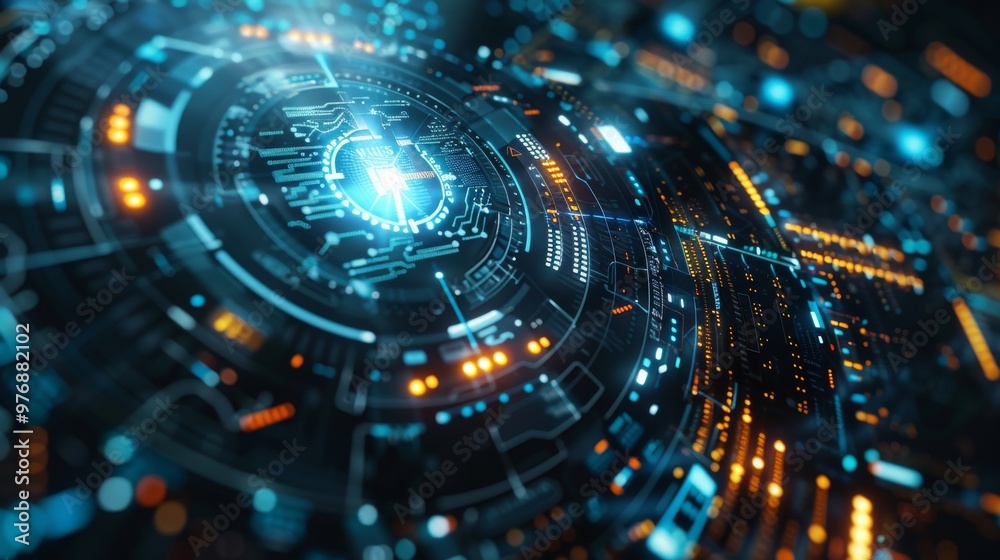 Futuristic sci-fi background with a digital world and virtual reality simulations Futuristic sci-fi background with a digital world and virtual reality simulations