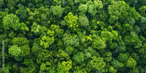 Lush green forest canopy from a drone's perspective