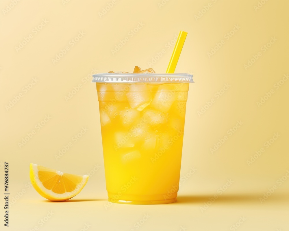 Summer lemonade in plastic transparent cup for takeaway, Lemonade to go Summer lemonade in plastic transparent cup for takeaway, Lemonade to go