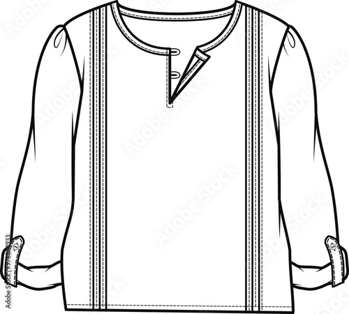 Shirt t-shirt blouse model for girls technical drawing template, vector flat sketch