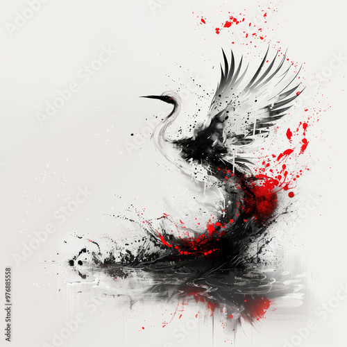 Chinese ink painting, crane