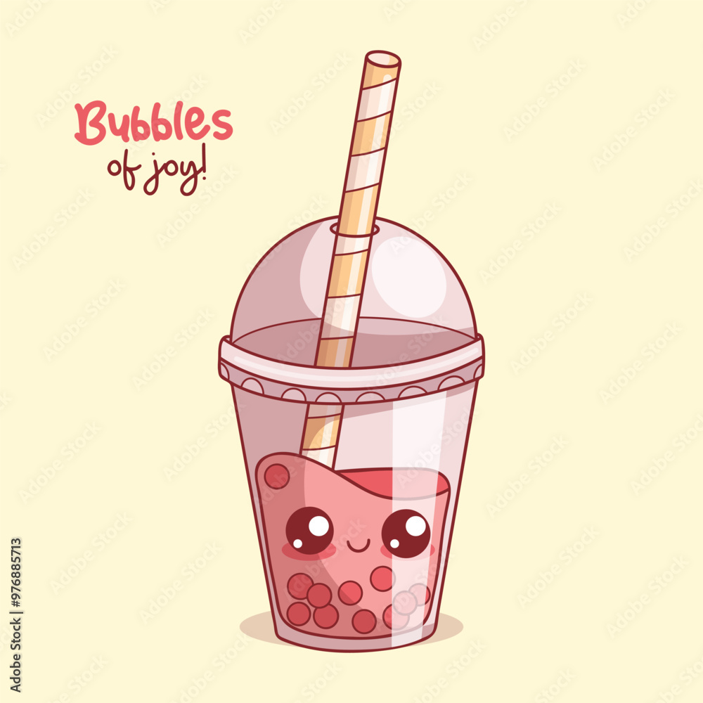 Cute glass of Bubble Tea with straw. Funny cartoon kawaii character drink. Vector illustration. Kids collection Cute glass of Bubble Tea with straw. Funny cartoon kawaii character drink. Vector illustration. Kids collection