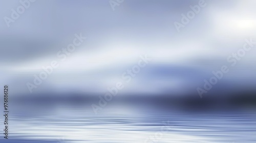 Abstract Blue Blurred Background with Light Sky Blue Color Gradient, Soft Clouds, and Calm Sea Water Texture. Bright Summer Day, Clear Sky, and Minimalistic Vector Illustration in a Realistic Photo St