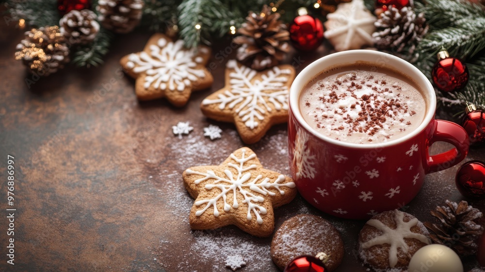 festive boxing day banner with tasty cookies, hot cocoa, and winter background perfect for the christmas season festive boxing day banner with tasty cookies, hot cocoa, and winter background perfect for the christmas season