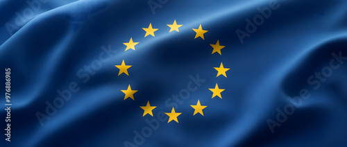 European Union flag with twelve golden stars on blue background