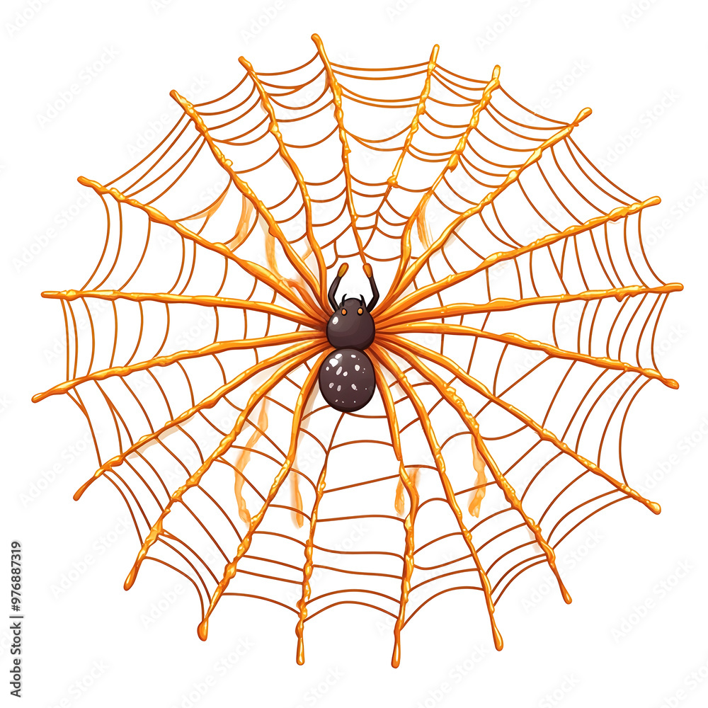 Obraz premium Cute Cartoon Spider Web on White Background with Halloween Theme