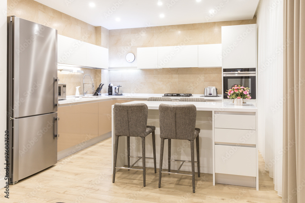 Modern new kitchen in a luxurious apartment Modern new kitchen in a luxurious apartment