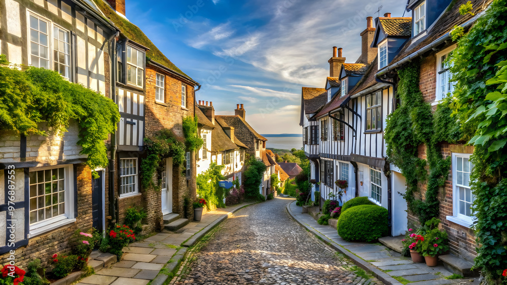 Obraz premium Iconic view of Mermaid Street in Rye, East Sussex, England , Mermaid Street, Rye, East Sussex, England