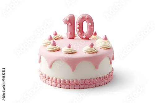 3D birthday cake showing the number 10, presented on a plain white background