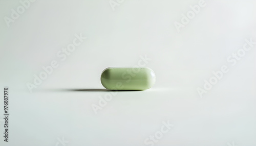 One light green pill on white background. Medicinal treatment