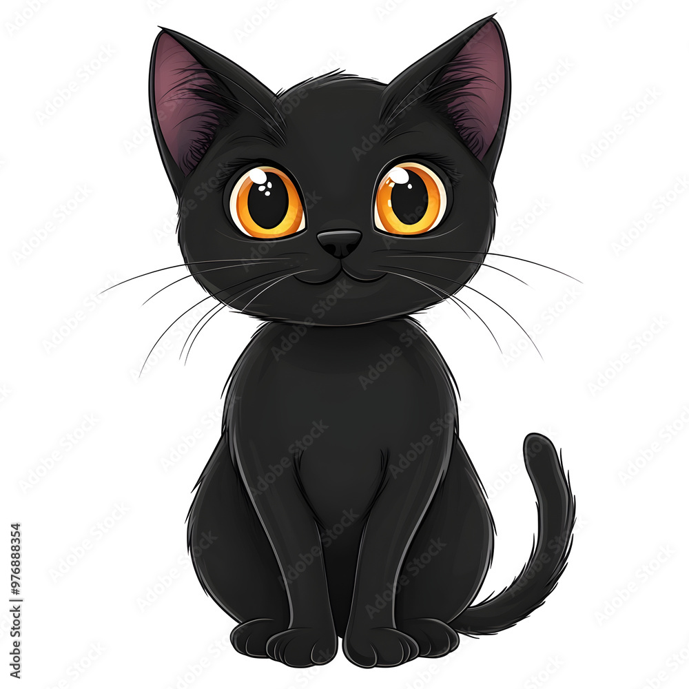 Obraz premium Cute Cartoon Black Cat in Halloween Theme Isolated on White Background