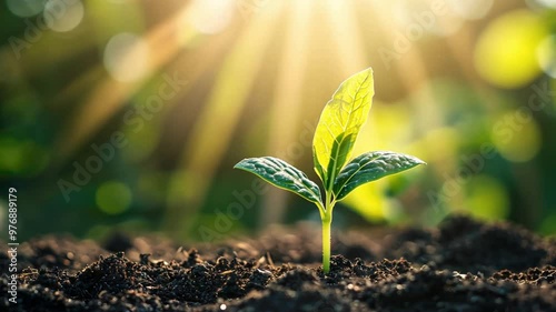 Growth in Nature: Tiny Green Plant Growing in Earthy Soil