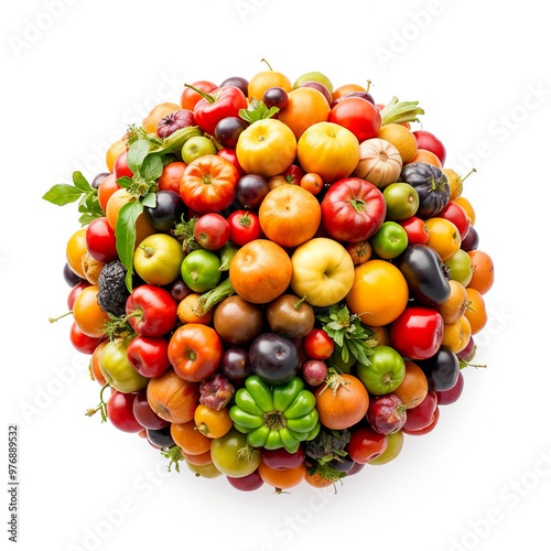 Ball of mixed fruits and vegetables in a vibrant display