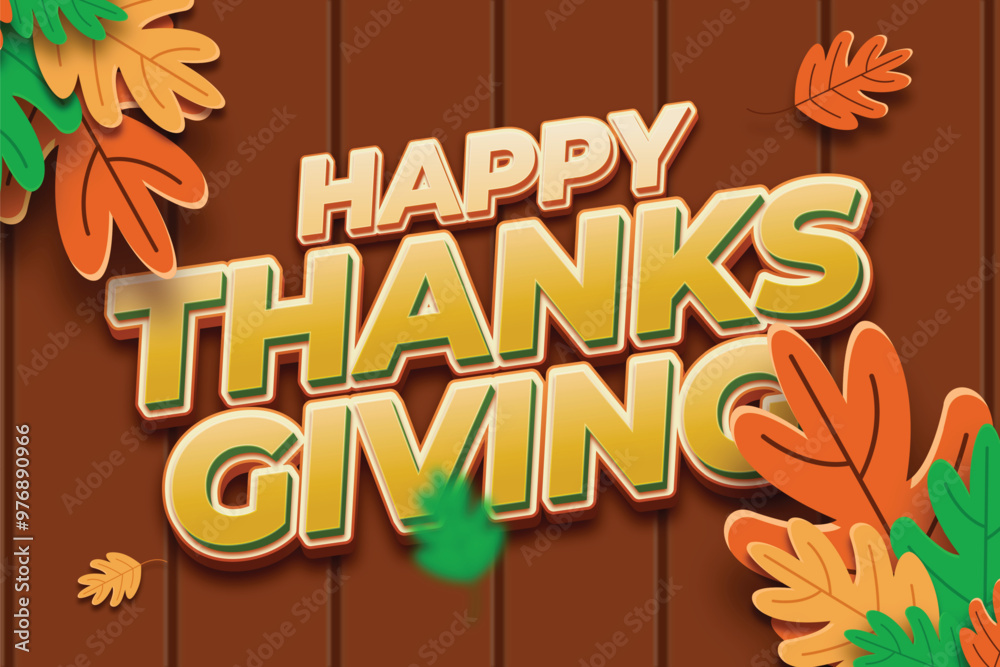 Happy Thanks Giving Poster with editable text effect template and autumn leaves