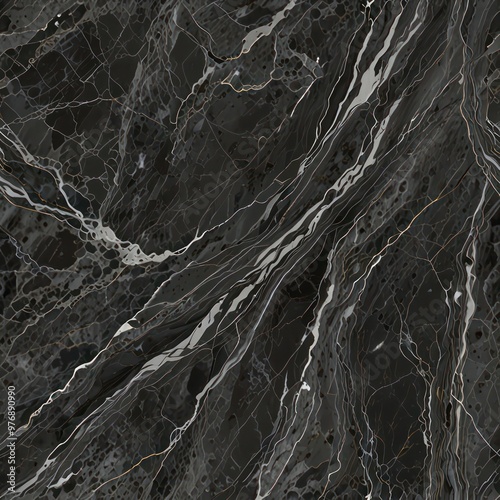 A Bardiglio marble texture with its medium to dark grey background and light grey veining. photo