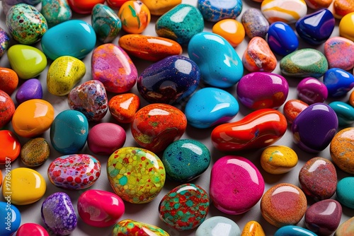 Vibrant Multiplicity of Artisan-Crafted Pebbles in Bright Tints and Lively Pigments photo