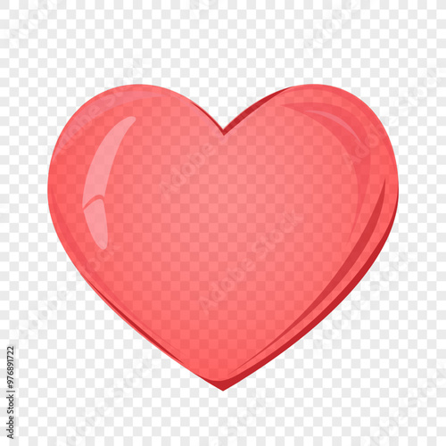 Red transparent heart. Valentines day. Soap bubble, crystal glass heart. Beauty product, moisture, skincare transparent bubbles top view, scatter splashes