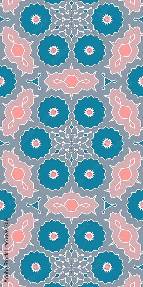Fototapeta premium Abstract Pink White Blue Pastel Kaleidoscope Geometry Psychedelic Art Pattern Background