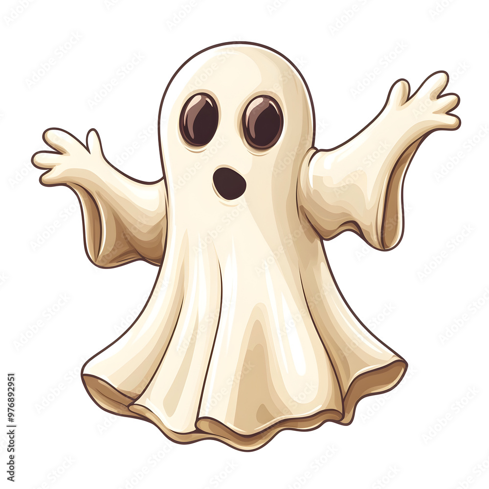 Playful Cartoon Ghost Floating on White Background Playful Cartoon Ghost Floating on White Background