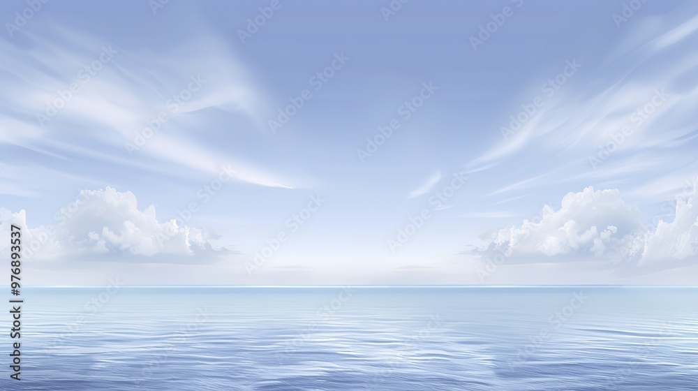 Abstract Blue Blurred Background with Light Sky Blue Color Gradient, Soft Clouds, and Calm Sea Water Texture. Bright Summer Day, Clear Sky, and Minimalistic Vector Illustration in a Realistic Photo St Abstract Blue Blurred Background with Light Sky Blue Color Gradient, Soft Clouds, and Calm Sea Water Texture. Bright Summer Day, Clear Sky, and Minimalistic Vector Illustration in a Realistic Photo St