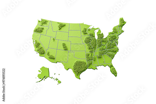 3D map of the United States with green terrain relief design photo