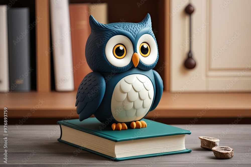 Charming 3D Owl Illustration Sitting on a Book Embracing Cozy Themes of Knowledge and Fun Charming 3D Owl Illustration Sitting on a Book Embracing Cozy Themes of Knowledge and Fun