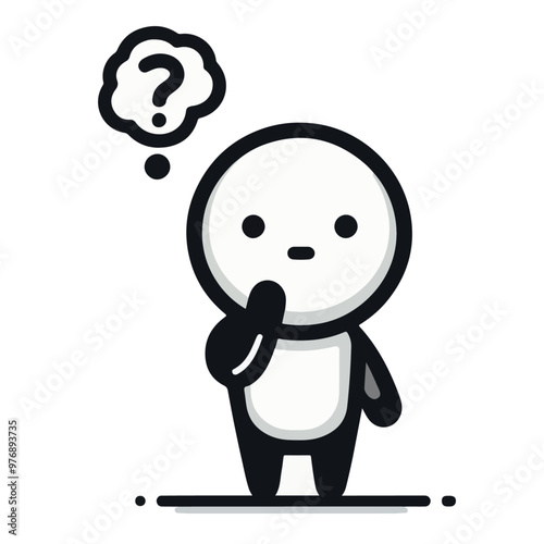 Minimal  carton character thinking mode flat vector silhouette on a white background