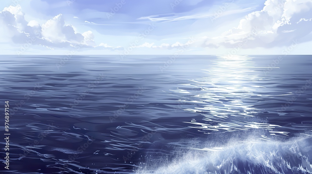 Abstract Blue Blurred Background with Light Sky Blue Color Gradient, Soft Clouds, and Calm Sea Water Texture. Bright Summer Day, Clear Sky, and Minimalistic Vector Illustration in a Realistic Photo St Abstract Blue Blurred Background with Light Sky Blue Color Gradient, Soft Clouds, and Calm Sea Water Texture. Bright Summer Day, Clear Sky, and Minimalistic Vector Illustration in a Realistic Photo St