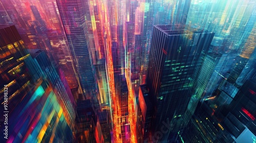 Vibrant Cityscape Metropolis in Futuristic Neon Lights