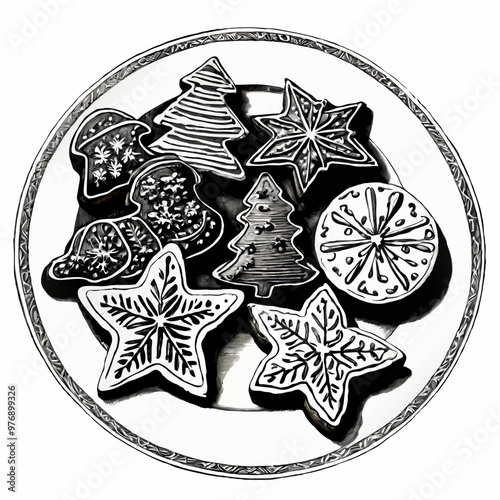 christmas cookies black and white sketch