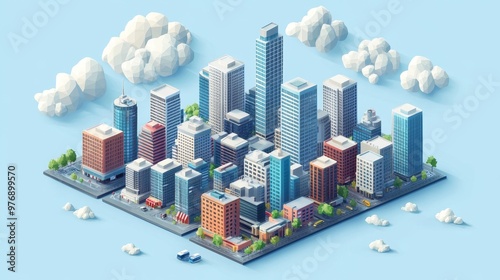 Modern Isometric Cityscape with Business Towers and Urban Development