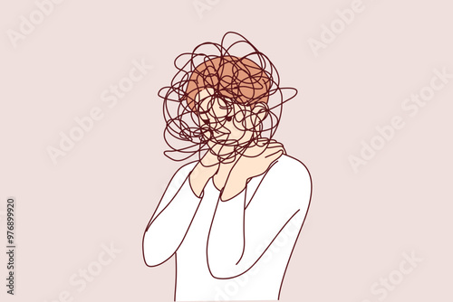 Man suffers from confusion of thoughts and mental disorder causing loss of coordination and motivation. Problem of confusion when trying to make plan or understand your own romantic feelings