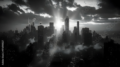 A black and white aerial vi...