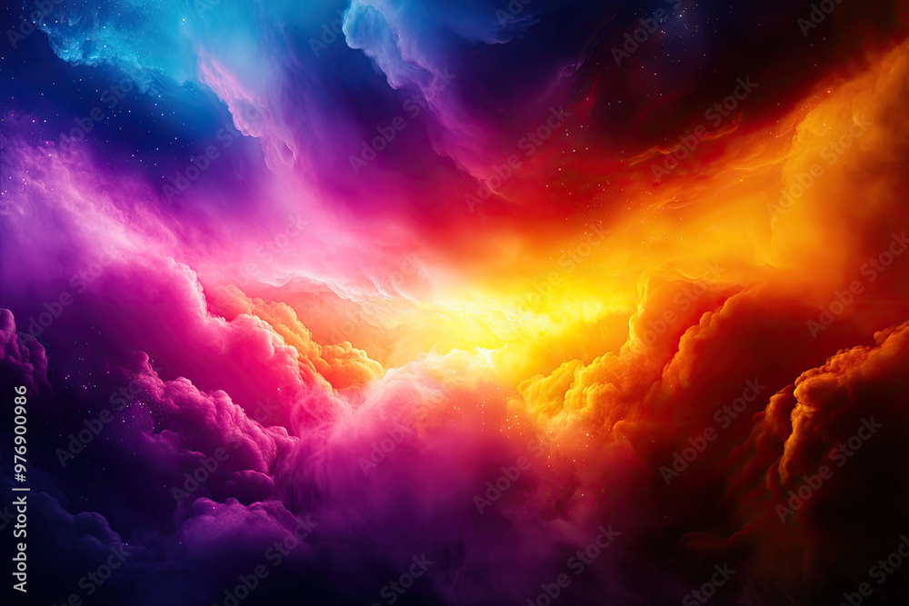 Naklejka premium Vibrant and colorful cloud formation with hues of purple, orange, and blue, evoking a sense of wonder and tranquility.