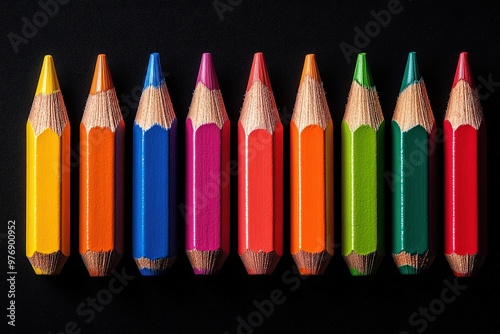 colored pencils on white background close-up Generative AI. Beautiful simple AI generated image