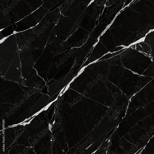 A Nero Marquina marble texture with deep black background and sharp white veining for a dramatic effect.