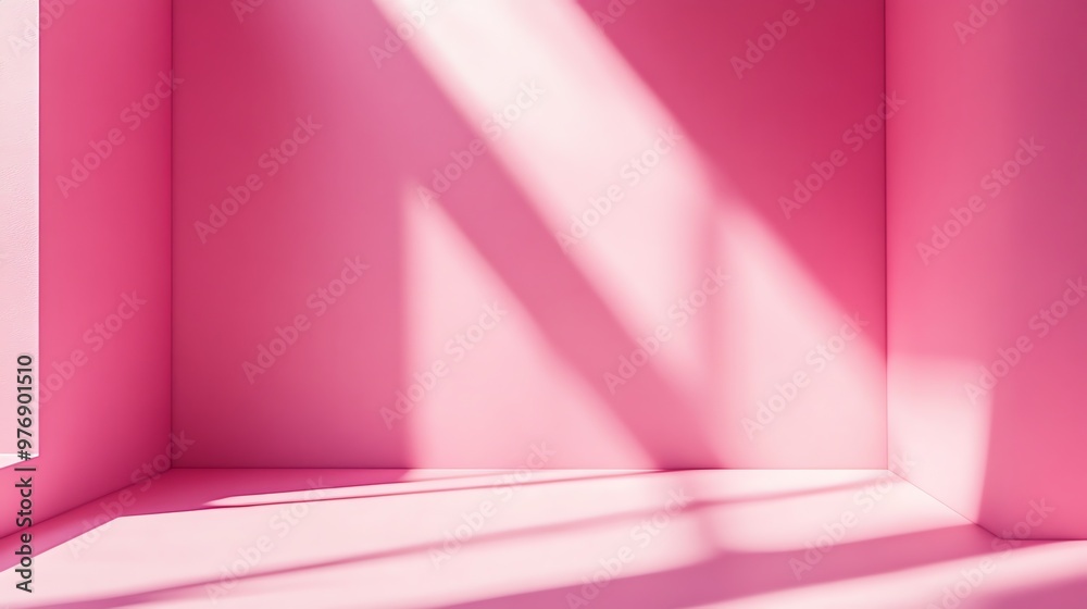 A pink room with a window and sunlight coming in. A pink room with a window and sunlight coming in.
