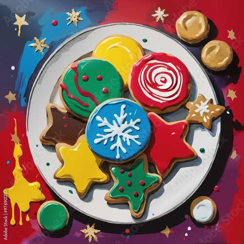 christmas cookies on a plate vector