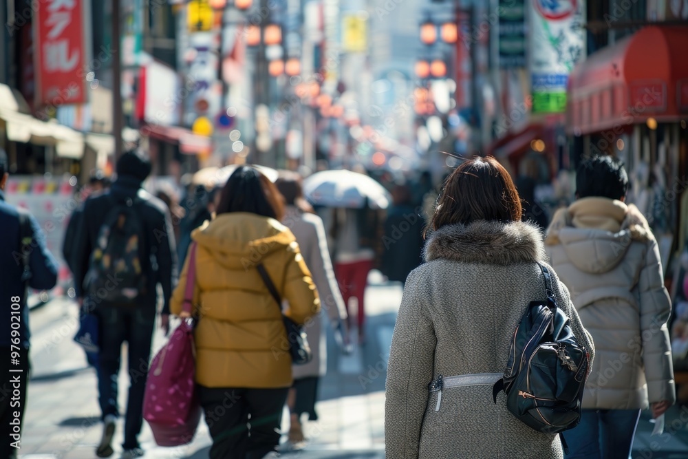 Autumn City Street with People Walking, Trees with Orange Leaves, Urban Life, Crowded Sidewalk, Autumn Weather Autumn City Street with People Walking, Trees with Orange Leaves, Urban Life, Crowded Sidewalk, Autumn Weather