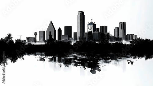 Wallpaper Mural A black and white silhouette of the Dallas skyline with a reflection in the water. Torontodigital.ca