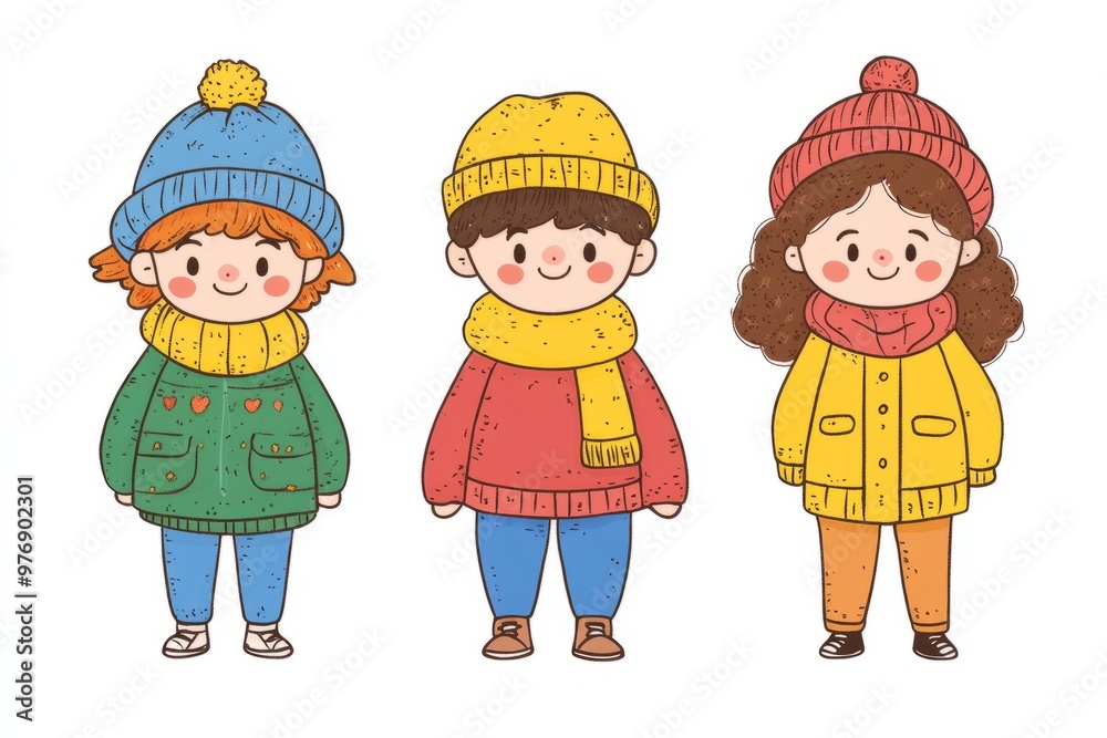 Cute cartoon illustration, colorful line drawing, children boy and girl, clean pure white background, like a hand-drawn, easy to cut out Cute cartoon illustration, colorful line drawing, children boy and girl, clean pure white background, like a hand-drawn, easy to cut out