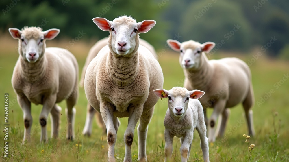 Sheep and lambs in field Sheep and lambs in field