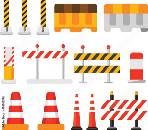 Road barrier and street barriers set. Vector