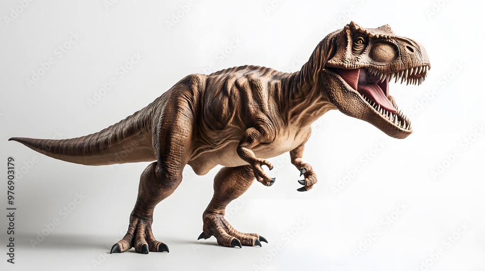 Fototapeta premium Tyrannosaurus rex shown against a white backdrop, isolated image of T-rex