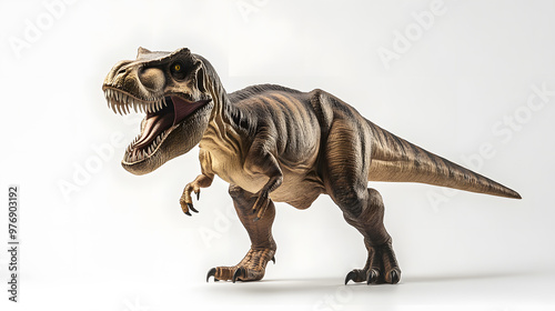 Tyrannosaurus rex shown against a white backdrop, isolated image of T-rex