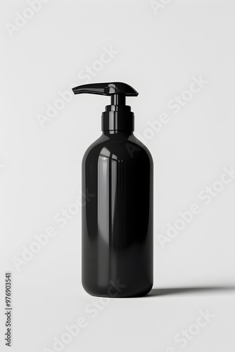 Black empty plain lotion soap bottle Mock up on minimal white background product display HD, Banner background 