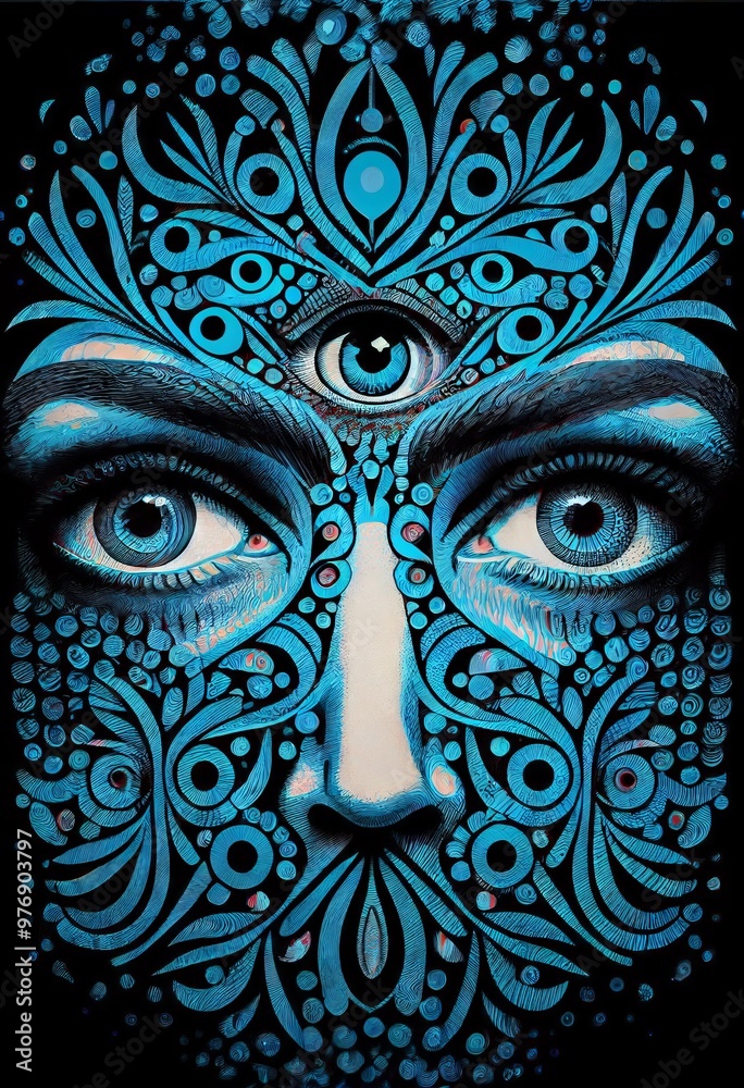 beautiful woman face with blue eyes, fantasy, pattern beautiful woman face with blue eyes, fantasy, pattern