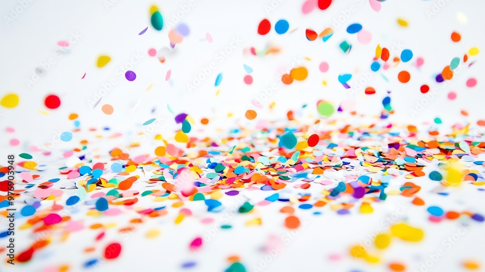 Colorful confetti falling on a white background. Colorful confetti falling on a white background.